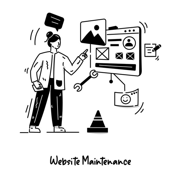 website maintenance hand drawn vector illustration